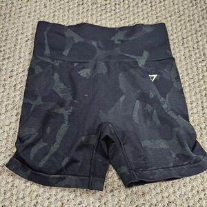 Gymshark Shorts Womens Small Biker Black Gray Camo Seamless High Waist Workout